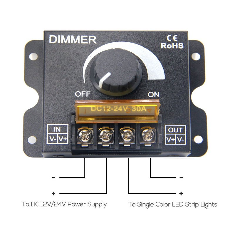 ZOOKOTO 12V/24V DC 30A LED PWM Dimmer Controller Dimming Controller for Single Color LED Strip Lights Single Channel 5050 3538 5630 Color Light Ribbon - Image 2